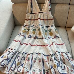 FARM Rio White Cream Sleeveless V-Neck Sundress